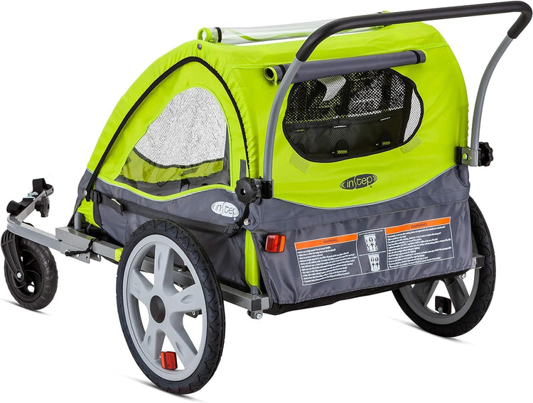 Quick - N - Ez Double Tow behind Bike Trailer for Toddlers, Kids, Converts to Stroller, Jogger, 2 - In - 1 Canopy, Universal Bicycle Coupler, Folding Frame, Multiple Colors - Serenity Spaces
