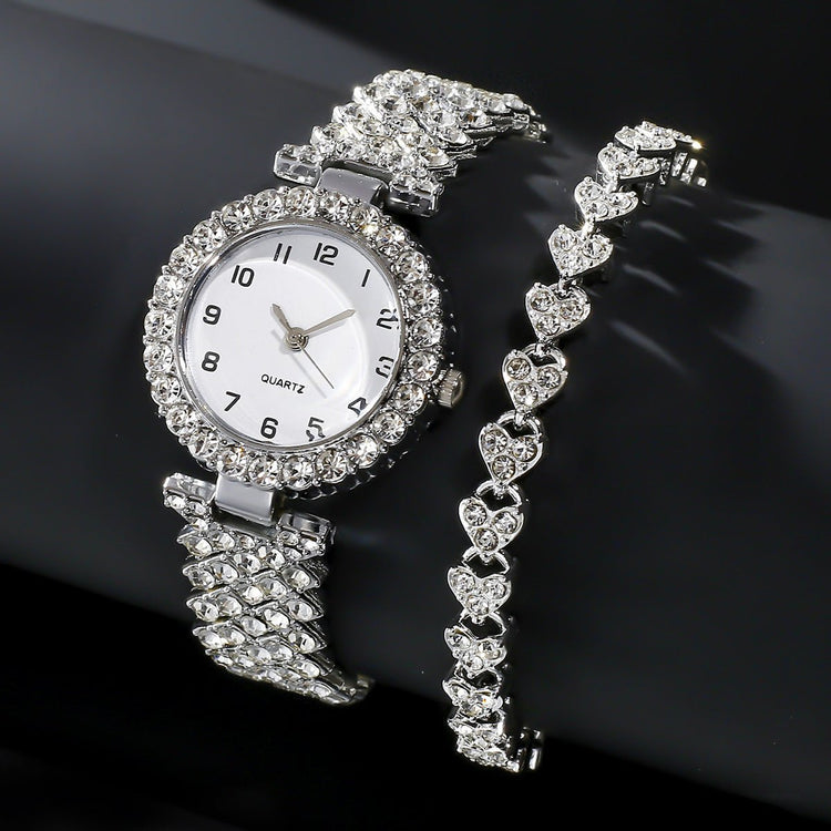 Fashion Jewelry 2pcs Luxury Fashion Women Watch Set Silver Strap Ladies Quartz Wristwatch Alloy Bracelet For Ladies Jewelry Set Clock Gift - Serenity Spaces