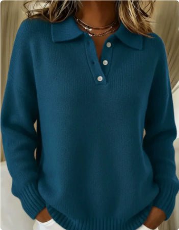 Printed Lapel Sweater Fashion Casual Long - sleeved Button Pullover Top Knitted Clothing For Women - Serenity Spaces