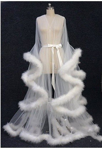 lingerie Women Fur Robe Hot See Through Mature Women Sexy Nightgowns Long Bridal Robes - Serenity Spaces