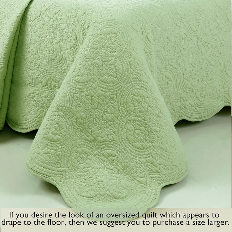 100% Cotton Medallion Matelasse Embossed Bedding Quilt Set, Reversible Lightweight Bedspread, Coverlet for All Season (Blantyre - Green, Twin - 2 Piece) - Serenity Spaces
