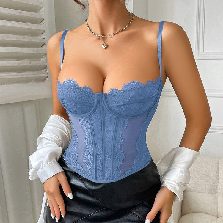 Women Tanks Lace Spaghetti Strap Top Summer Sleeveless Tops Open Back Bone Corset Bustier Sexy Slim Lingerie Bodyshaper Camisole - Serenity Spaces