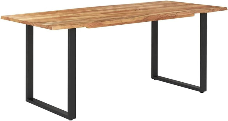 Dining Table with Solid Acacia Wood Table Top and Metal Black Table Leg for Kitchen,Dining Room Home Furniture 70.9"X35.4"X29.9"(Lxwxh) - Serenity Spaces