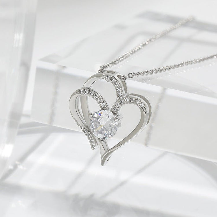 Zircon Double Love Necklace With Rhinestones Ins Personalized Heart - shaped Necklace Clavicle Chain Jewelry For Women Valentine&