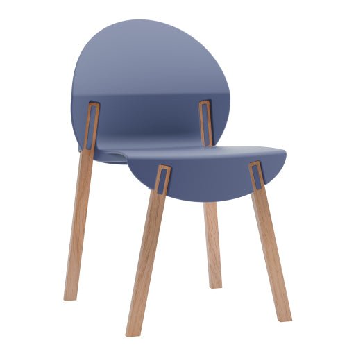 4 - Pack Grey Blue Chairs Red Oak Wood Legs & PP Seat, Indoor Dining & Living Room Furniture Set - Serenity Spaces