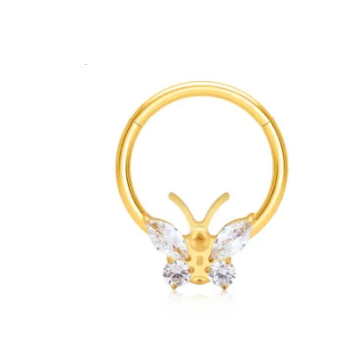 Fashion Butterfly Inlaid Zircon Closed Ring Nose Ring Stud Earrings Titanium Alloy Human Body Piercing Accessories - Serenity Spaces