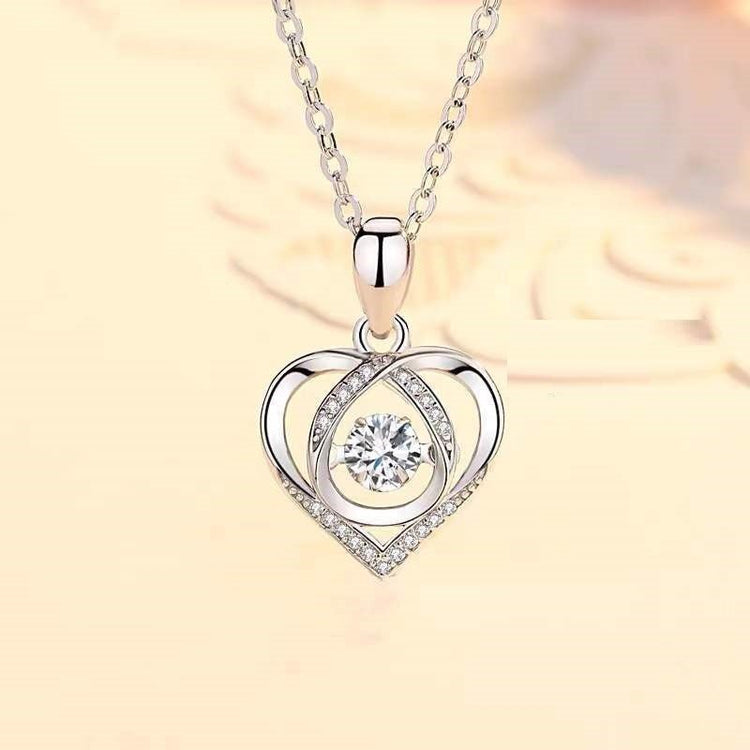 S925 Beating Heart - shaped Necklace Women Luxury Love Rhinestones Necklace Jewelry Gift For Valentine&