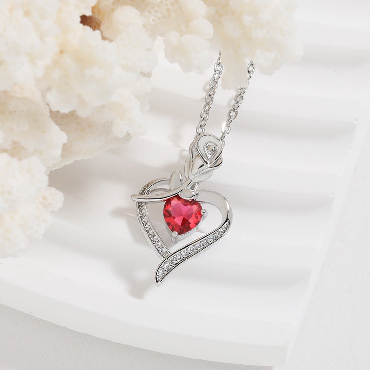 Rose Heart - shaped Necklace With Rhinestones Fashion Everlasting Flower Love Necklace For Women Valentine&