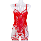 Red Rose Flower Embroidery Tie - neck Cross Sexy Underwear - Serenity Spaces
