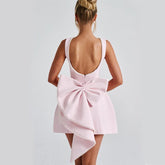 Fashion Big - Bowed Pearls Backless Dress Summer Slim Sleeveless A - line Dresses For Party Evening Women&