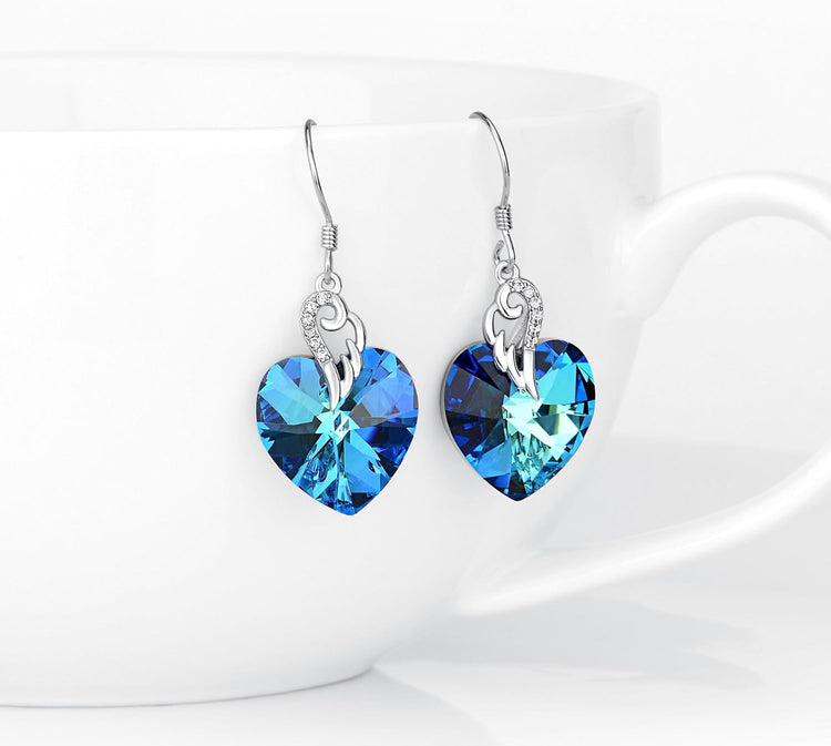 Austrian Crystal Heart Drop Dangle Earrings for Women Sterling Silver Heart Earrings Christmas Gift Birthday Gift Anniversary Jewelry Gift for Women - Serenity Spaces