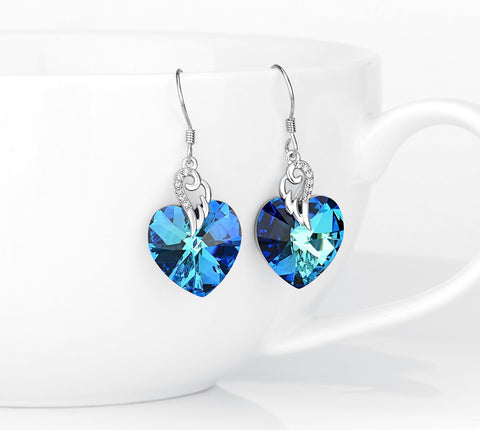 Austrian Crystal Heart Drop Dangle Earrings for Women Sterling Silver Heart Earrings Christmas Gift Birthday Gift Anniversary Jewelry Gift for Women