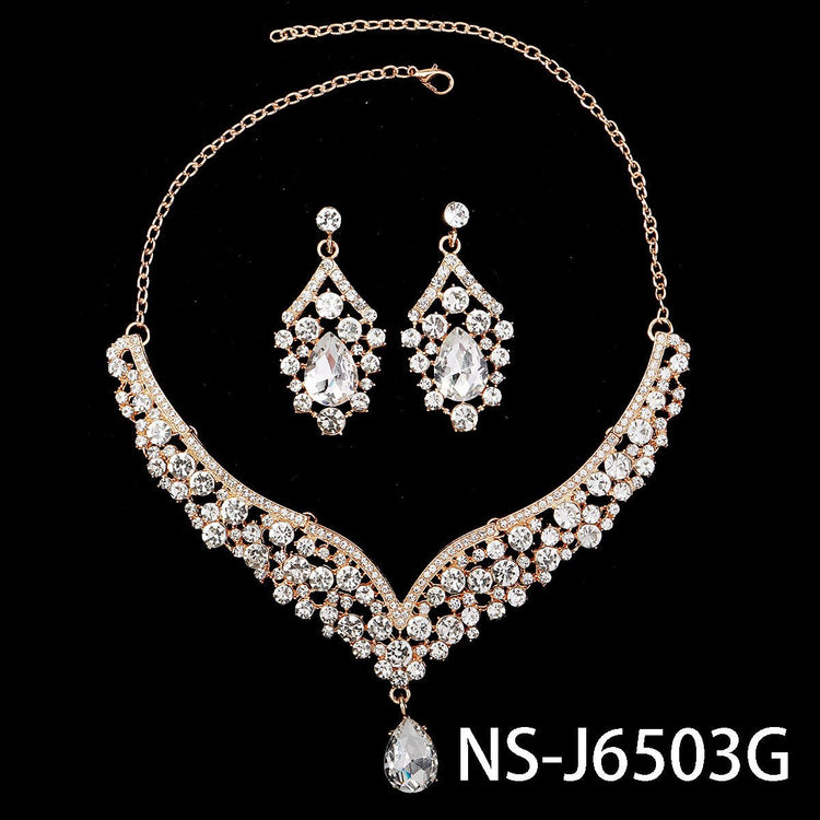 Rhinestone Pearl Earrings And Necklace Set Women - Serenity Spaces