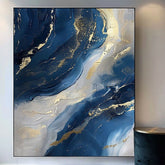 Luxury Handmade Abstract Oil Painting Wall Art Modern Golden Blue Minimalist Texture Canvas Mural For Living Room Decor Frameless - Serenity Spaces