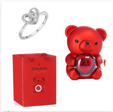 Eternal Rose Teddy Bear Gifts Box With Necklace Rotate Rose Jewelry Box Valentine Wedding Storage Gift Case For Women Girlfriend - Serenity Spaces