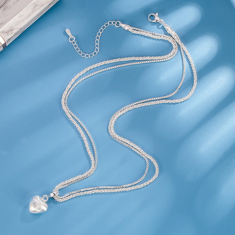 Double Layer Brushed Heart Pendant Necklace For Women High - end Feel Light Luxury Necklace Collarbone Chain Fashion Jewelry - Serenity Spaces