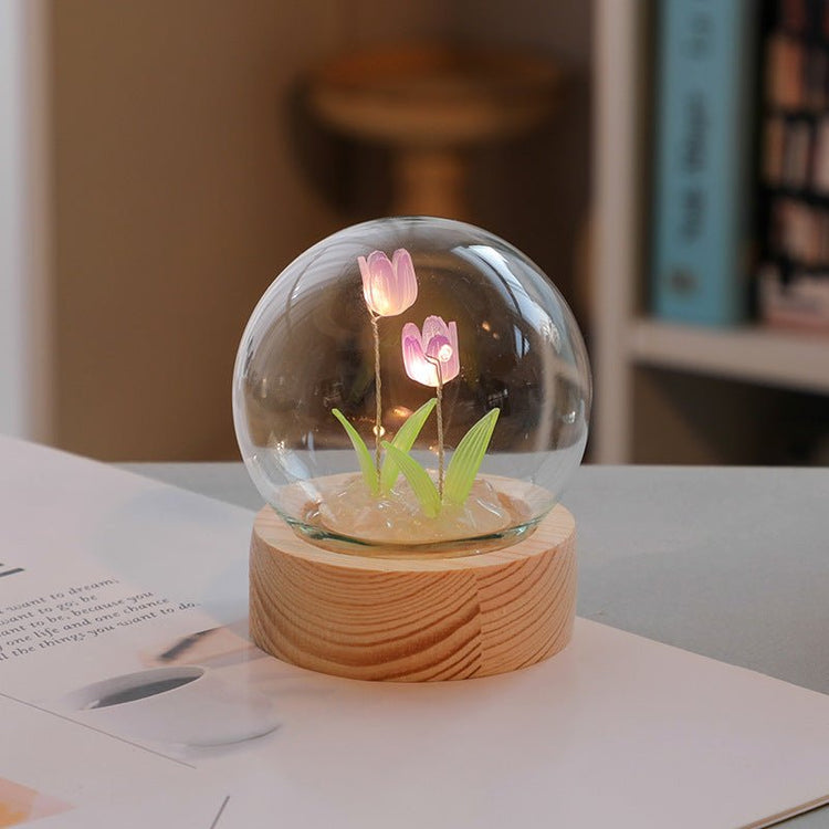 Artificial Tulip Flower Night Light Ornaments Handmade DIY Bedside Lamp LED Night Lamp Bedroom Decor Birthday Gifts Table Lamp - Serenity Spaces