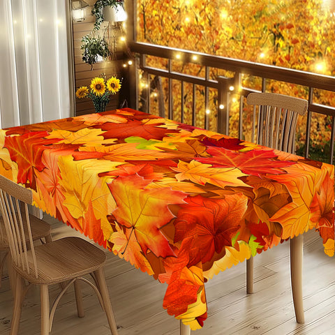 Gnizamafall Autumn Decoration Thanksgiving Gift Rectangular round Tablecloth, Maple Leaf Pattern Design, Thanksgiving Decoration