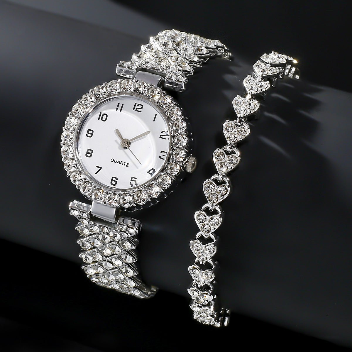 Fashion Jewelry 2pcs Luxury Fashion Women Watch Set Silver Strap Ladies Quartz Wristwatch Alloy Bracelet For Ladies Jewelry Set Clock Gift - Serenity Spaces