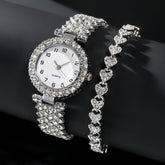 Fashion Jewelry 2pcs Luxury Fashion Women Watch Set Silver Strap Ladies Quartz Wristwatch Alloy Bracelet For Ladies Jewelry Set Clock Gift - Serenity Spaces