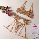 Ellolace Lingerie Sensual Lace Underwear Transparent Embroidery 3 - Piece Garters - Serenity Spaces