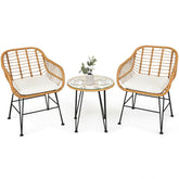 3 Pieces Rattan Furniture Set With Cushioned Chair Table - Serenity Spaces
