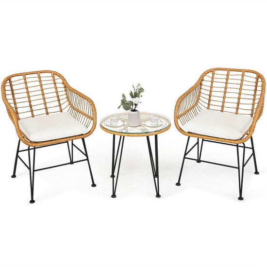 3 Pieces Rattan Furniture Set With Cushioned Chair Table - Serenity Spaces