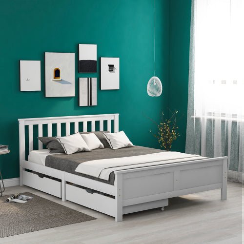Wooden Solid White Pine Storage Bed With Drawers Bed Furniture Frame For Adults, Kids, Teenagers 4ft6 Double White 190x135cm - Serenity Spaces
