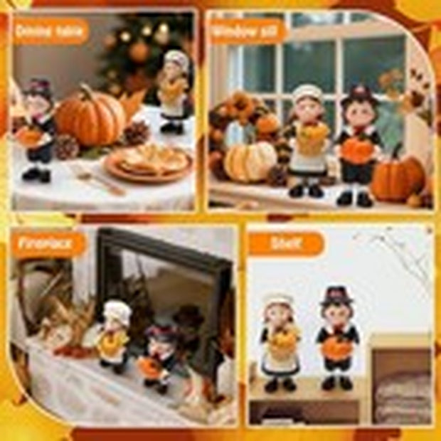 Pack Figurines Thanksgiving Statues Resin Tabletop 2 Fall Pilgrim Couple