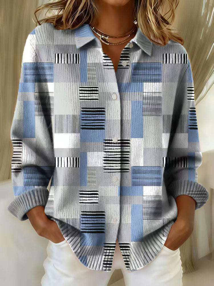 Printed Lapel Sweater Fashion Casual Long - sleeved Button Pullover Top Knitted Clothing For Women - Serenity Spaces