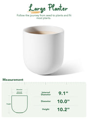 10" Ceramic Plant Pots, Indoor Planter with Drainage Hole & Plug, Ceramic Planter for Outdoor Decorative, White Planter