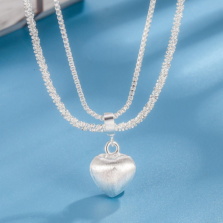 Double Layer Brushed Heart Pendant Necklace For Women High - end Feel Light Luxury Necklace Collarbone Chain Fashion Jewelry - Serenity Spaces