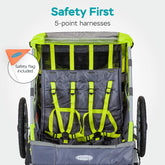 Quick - N - Ez Double Tow behind Bike Trailer for Toddlers, Kids, Converts to Stroller, Jogger, 2 - In - 1 Canopy, Universal Bicycle Coupler, Folding Frame, Multiple Colors - Serenity Spaces