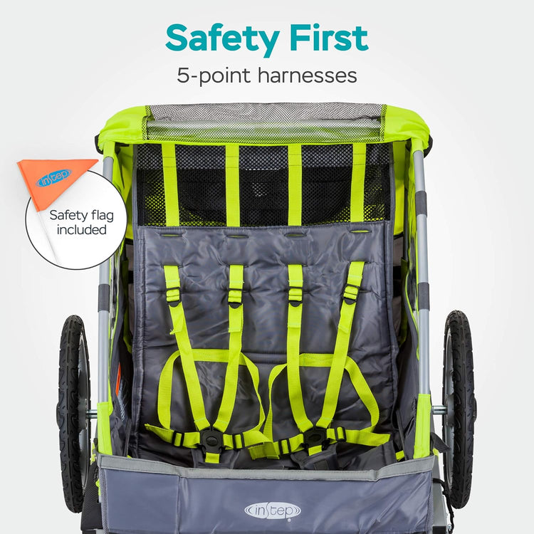Quick - N - Ez Double Tow behind Bike Trailer for Toddlers, Kids, Converts to Stroller, Jogger, 2 - In - 1 Canopy, Universal Bicycle Coupler, Folding Frame, Multiple Colors - Serenity Spaces
