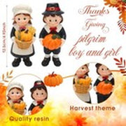 Pack Figurines Thanksgiving Statues Resin Tabletop 2 Fall Pilgrim Couple