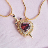 Gothic Punk One Arrow Through The Heart Creative Two Color Couple Necklace Red Rhinestone Heart Dagger Necklace Good Friend Gift Fashion Jewelry - Serenity Spaces