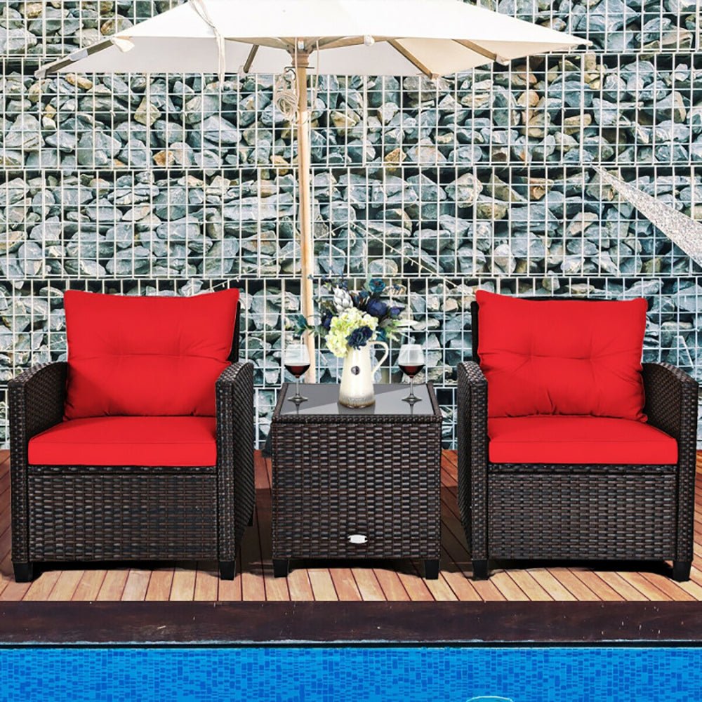 3 Pieces Rattan Patio Furniture Set With Washable Cushion - Serenity Spaces