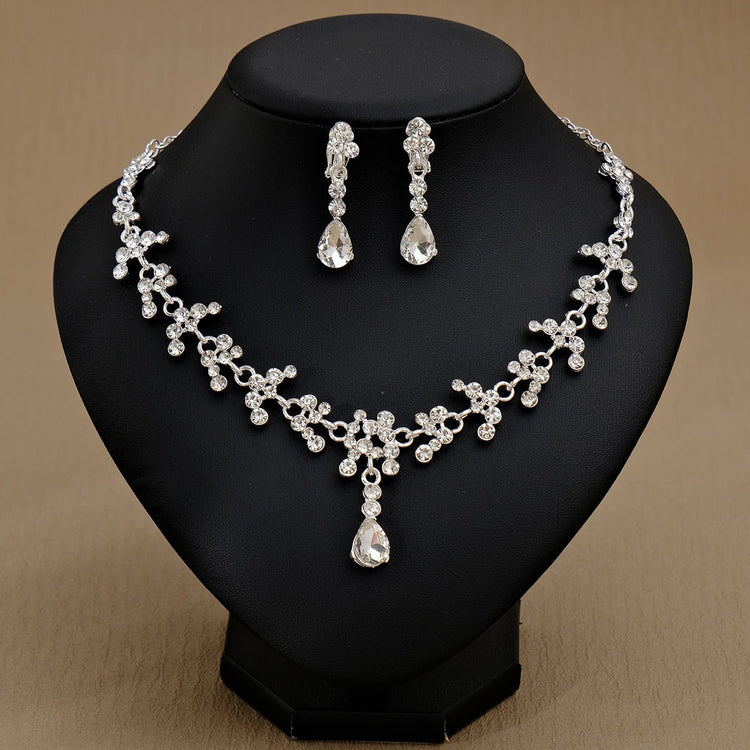 Rhinestone Pearl Earrings And Necklace Set Women - Serenity Spaces