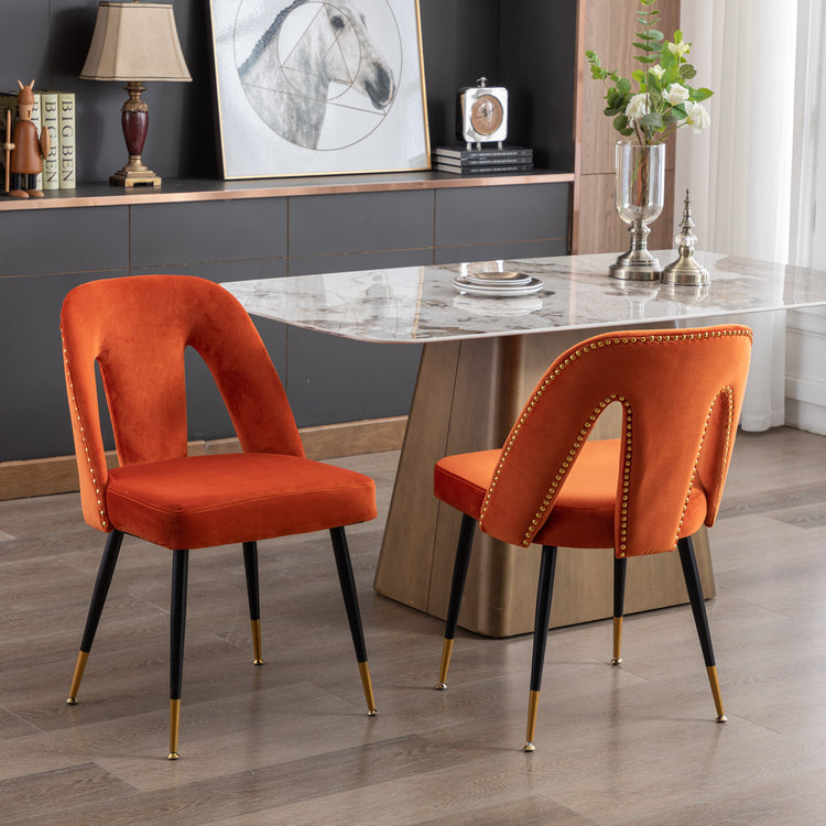 A A Furniture Akoya Collection Modern Contemporary Velvet Upholstered Dining Chair With Nailheads And Gold Tipped Black Metal Legs Orang Set Of 2 - Serenity Spaces