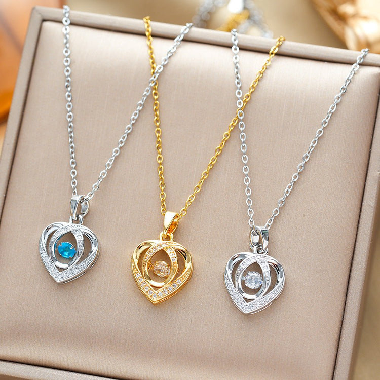 Fashion Dancing Love Necklace With Rhinestones Personality Creative Clavicle Chain Heart - shaped Necklace For Valentine&
