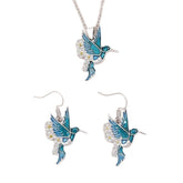 Hummingbird Pendant Necklace Eardrop Set - Serenity Spaces