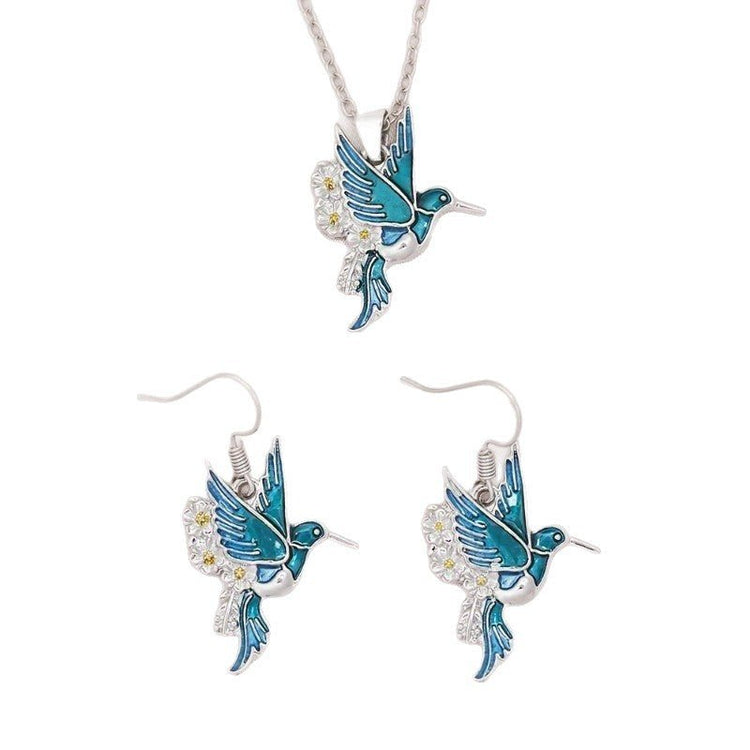 Hummingbird Pendant Necklace Eardrop Set - Serenity Spaces
