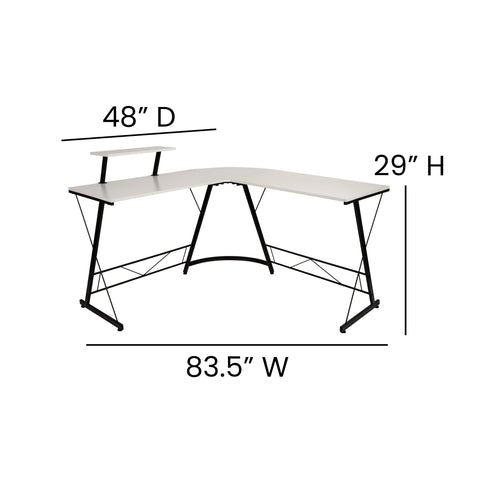 L-Shaped Computer White Desk, Gaming Desk, Home Office Desk, Black Frame