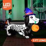 5 FT Halloween Inflatables Light up Pumpkin Skeleton Wiener Dog Long Halloween Inflatables Outdoor Decorations,Blow up Halloween Yard Decorations