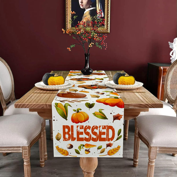 Thanksgiving Table Runner, Thanksgiving Runner for Table Blessed Turkey Thanksgiving Table Decorations for Indoor Outdoor Thanksgiving Decorations 13 X 72 Inch (13" X 72")