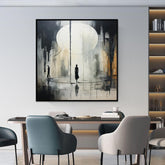 Handmade Oil Painting Canvas Wall Art Decoration Black And White Abstract Artwork Medieval Black Neoclassicism Wall Decor Street For Home Office Decor - Serenity Spaces