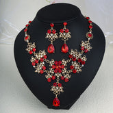 Rhinestone Pearl Earrings And Necklace Set Women - Serenity Spaces