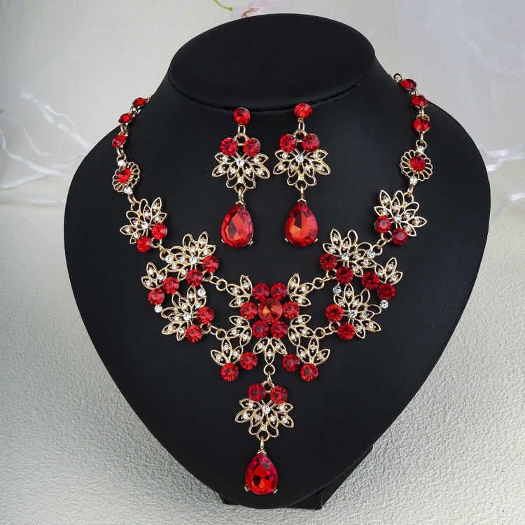 Rhinestone Pearl Earrings And Necklace Set Women - Serenity Spaces