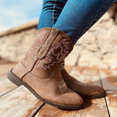 Short boots round head embroidered fashion boots - Serenity Spaces