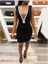 Sexy Slim Ladies Deep V - neck Bodycon Party Dresses Women Summer Sleeveless Hollow Out Backless Package Hip Dress Clubwear - Serenity Spaces